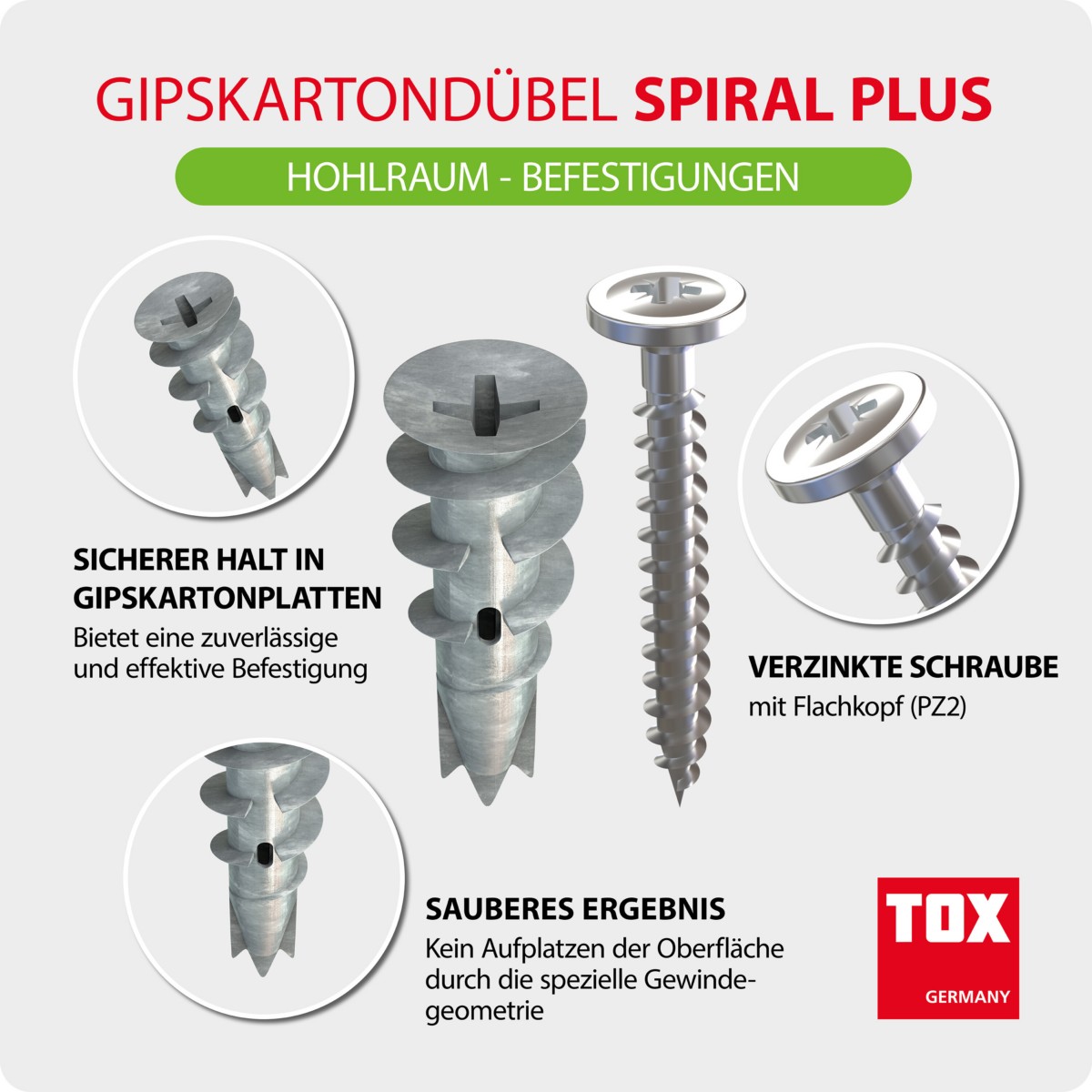 Gipskartondübel SpiralPlus 37-2 + Schraube KT