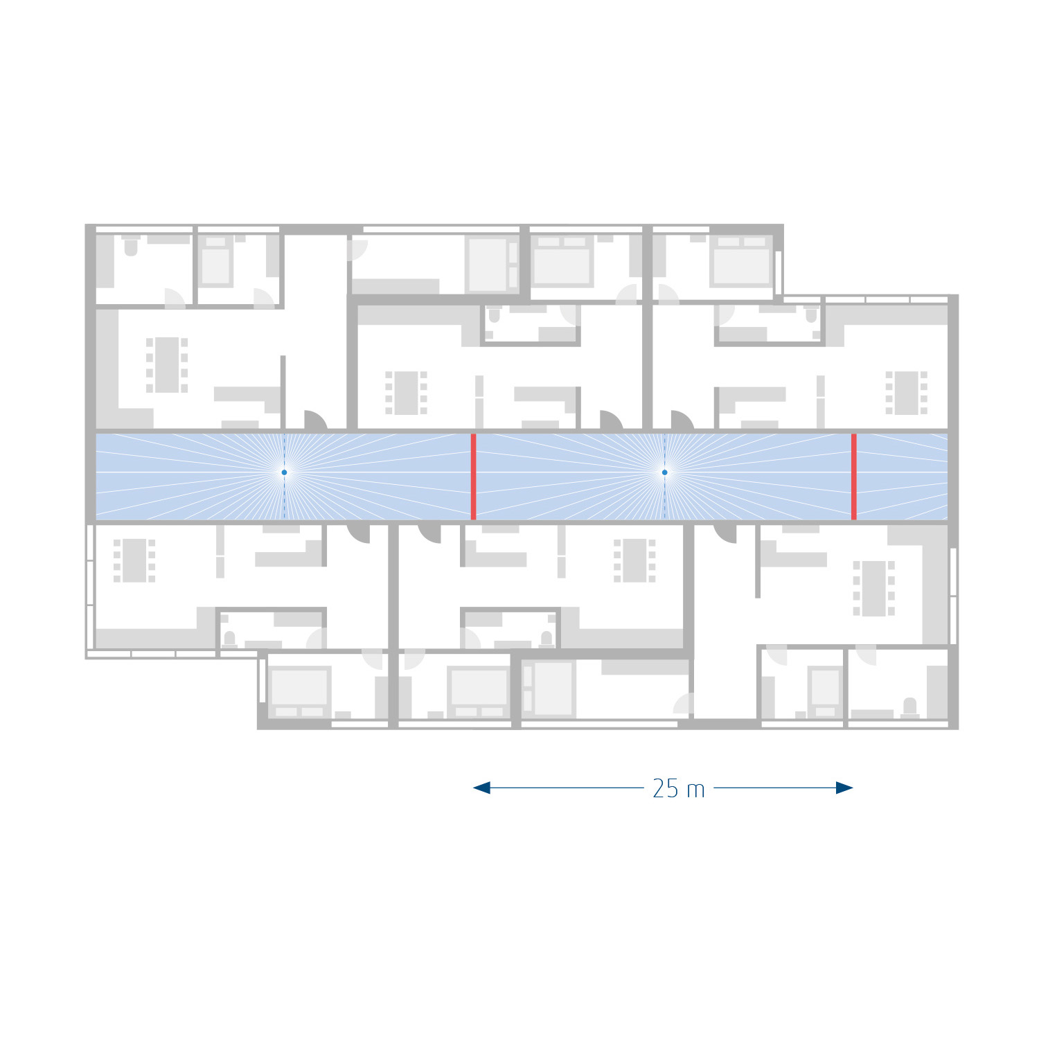 PIRA TC AP Bewegungsmelder Korridor Decke Aufputz innen, 360° rechteckig, 25 x 3 m 1030205