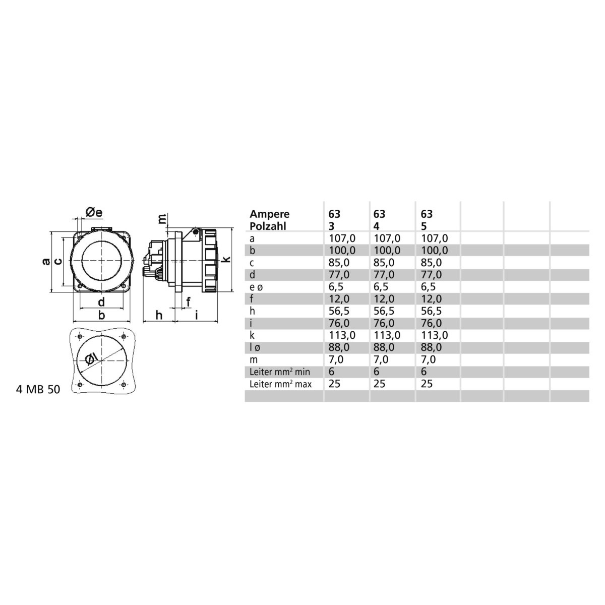 Anbausteckdose gerade 63A 13385