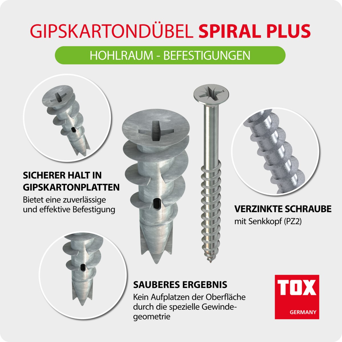 Gipskartondübel SpiralPlus 37-4 + Schraube KT