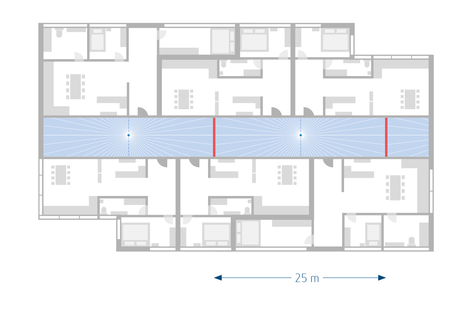 PIRA TC DE Bewegungsmelder Korridor, Decke innen 360° rechteckig, 25 x 3 m, 200 W LED 1030204
